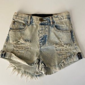 One teaspoon light wash shorts patchwork pockets